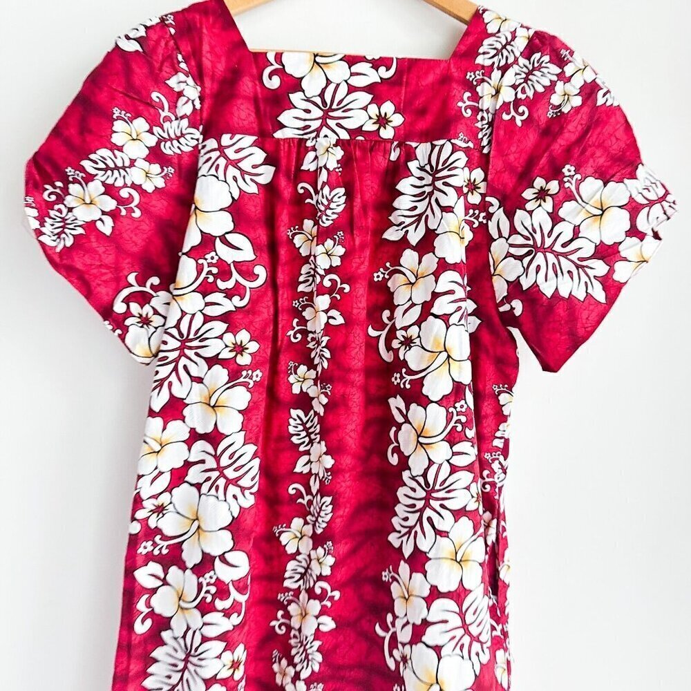 Vintage Hawaiian Togs Floral Red White Hawaiian Midi Dress M - Picture 8 of 8
